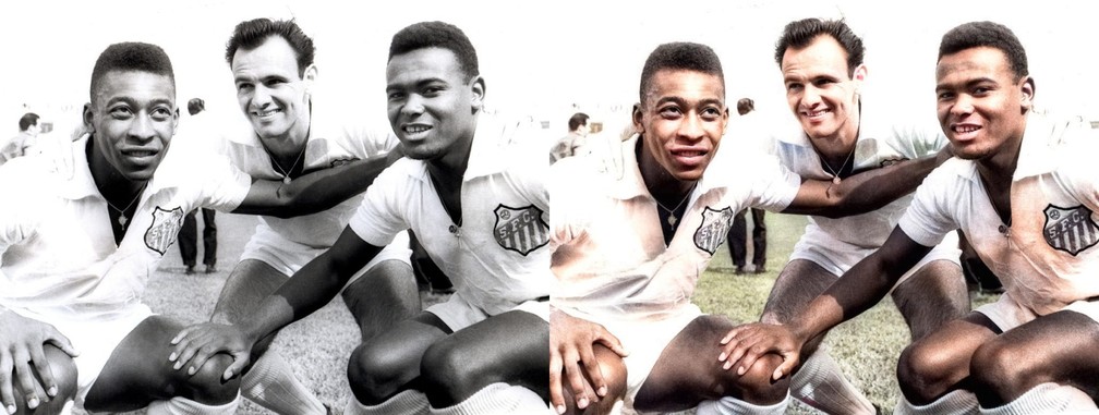 O maior ataque de todos os tempos no Brasil: Coutinho, Pepe e Pelé, Santos — Foto: Reprodução