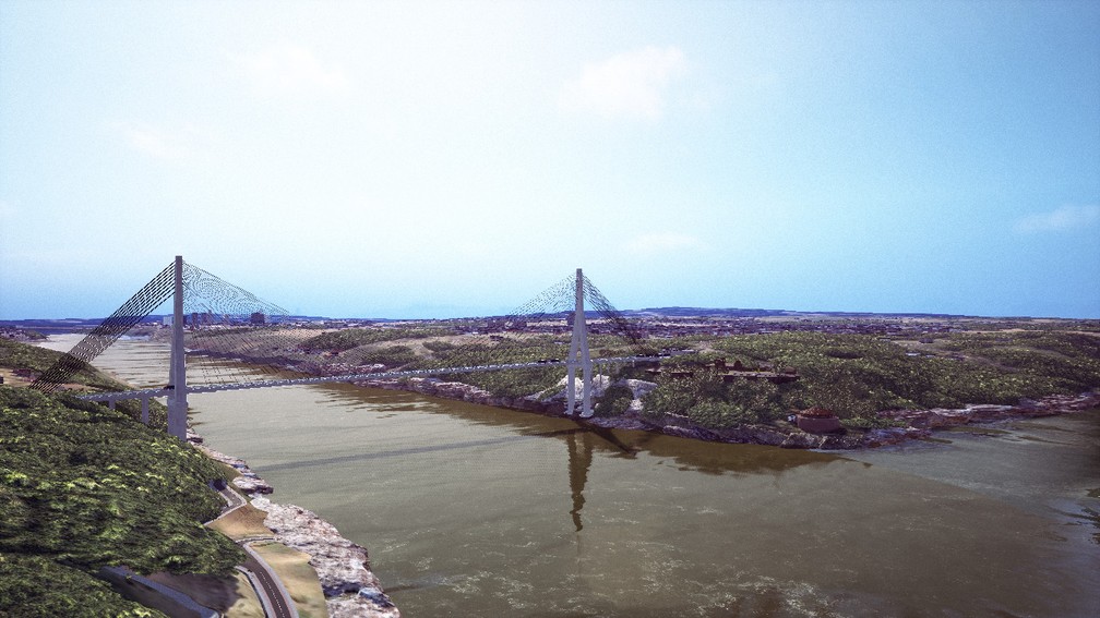 Imagem mostra como deve ficar a segunda ponte entre o Brasil e o Paraguai, em Foz do Iguaçu; previsão é que obra seja concluída em três anos — Foto: Divulgação/Itaipu