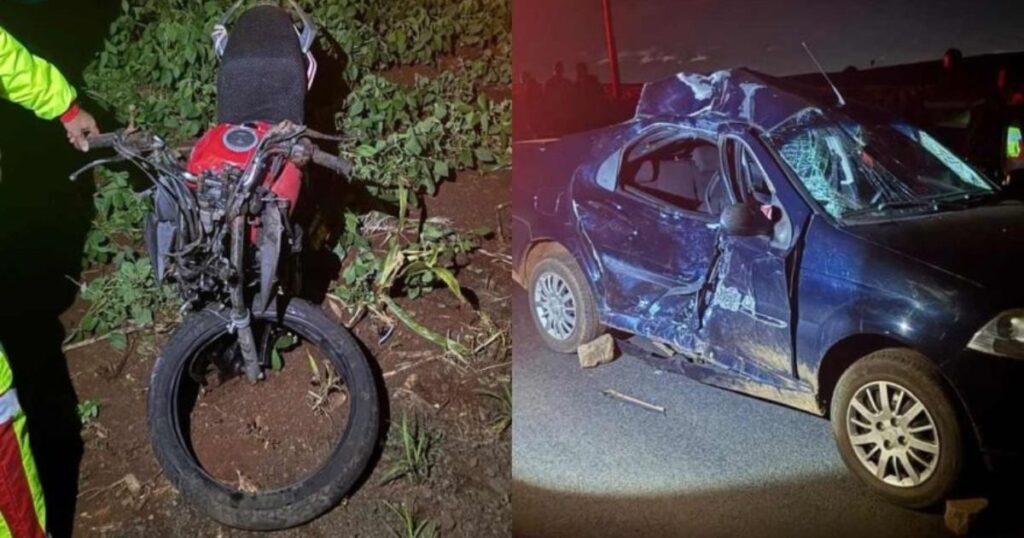 Duas pessoas morrem em grave acidente entre carro e moto no Norte do Paraná