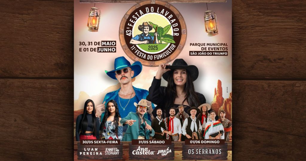 Ana Castela, Luan Pereira e Os Serranos são atrações da 43ª Festa do Lavrador em São João do Triunfo