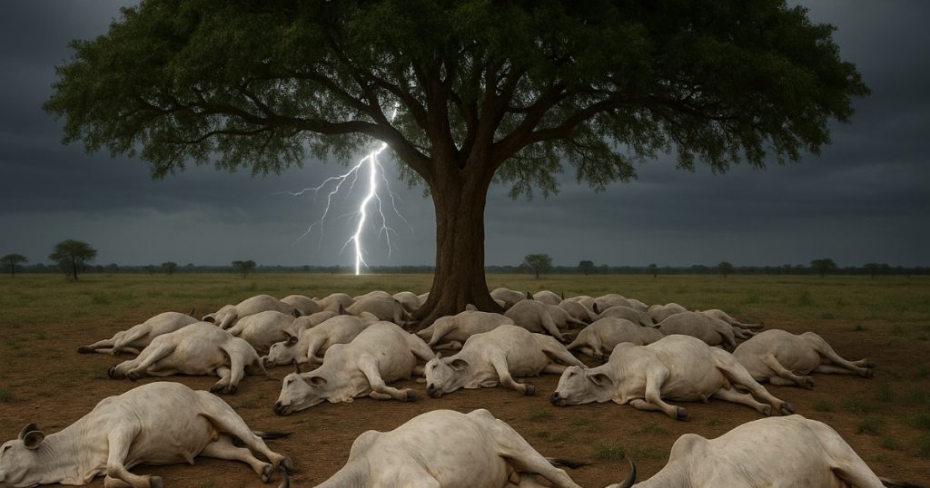 15 bois Nelore morrem após descarga elétrica em fazenda no Paraná