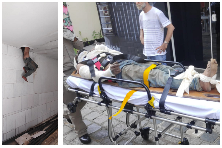 Ladrão fica entalado durante tentativa de roubo e precisa ser resgatado pelos bombeiros
