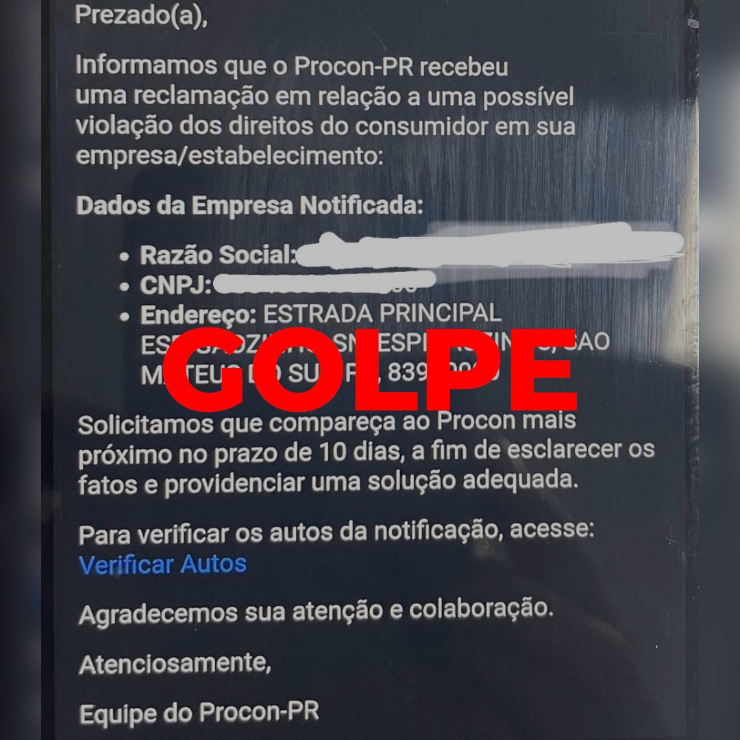 Alerta: golpe por mensagem utilizando o nome do Procon de São Mateus do Sul