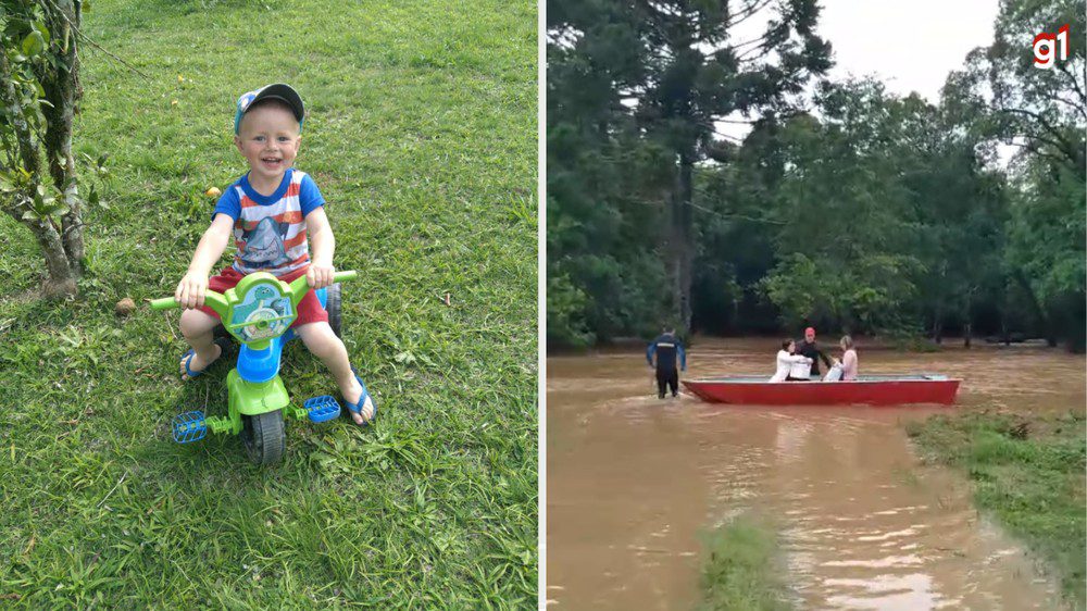 Bombeiros usam barco para levar enfermeiras até criança ilhada por alagamento em São Mateus do Sul e assegurar o tratamento contra hemofilia