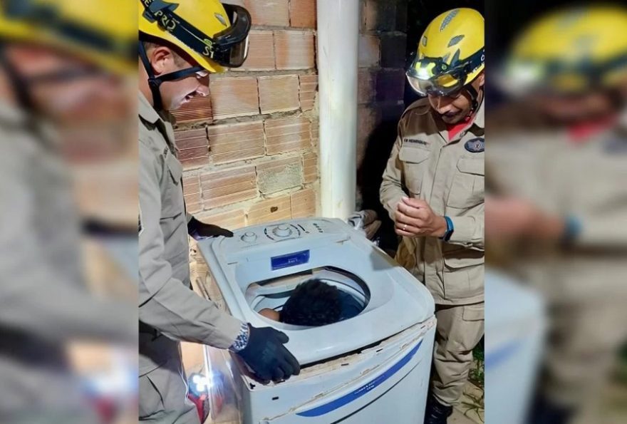 Bombeiros são acionados após criança ficar presa em máquina de lavar durante ‘pique-esconde’