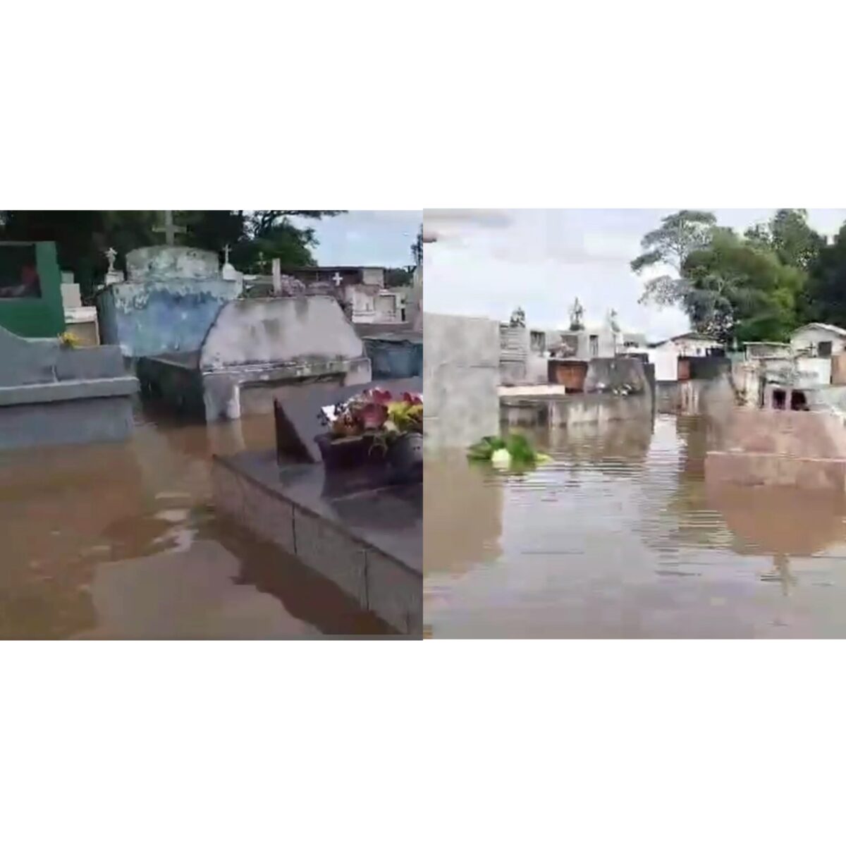 Cemitério sofre enchente e túmulos ficam submersos no Dia de Finados, em Ponta Grossa