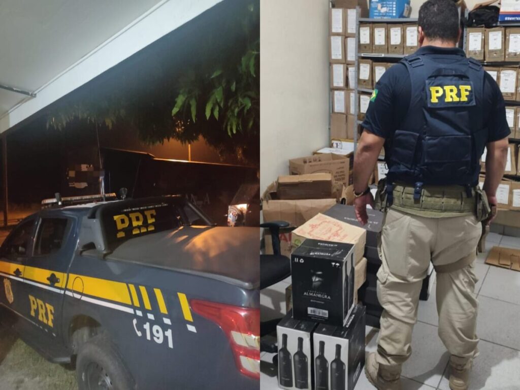 PRF aborda ônibus que seguia para São Mateus do Sul na BR-116 e apreende vinhos e perfumes ilegais