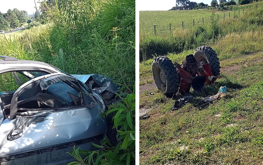 Acidente entre automóvel e trator acontece na BR-153 em Mallet e deixa 2 feridos