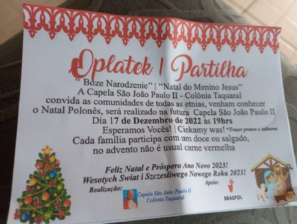 Comunidade polonesa faz a partilha e celebra Natal Polonês na Capela da Colônia Taquaral