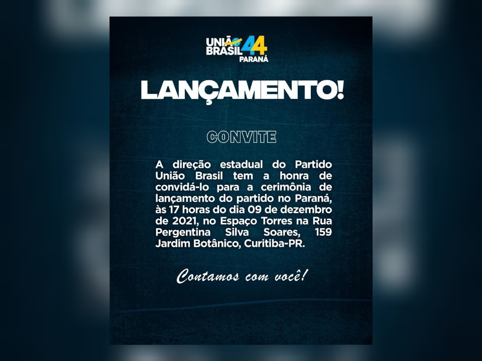 União Brasil: partido será lançado oficialmente nesta quinta, no Paraná