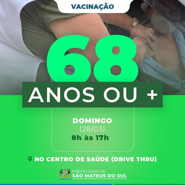 Prefeitura amplia vacinação, com imunização no domingo e chegando para 68 anos