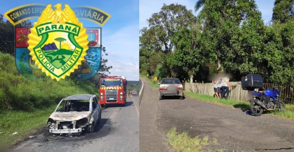 Duas ocorrências na PR-151: acidente auto x moto e incêndio em veículo mobilizam PRE de São Mateus do Sul