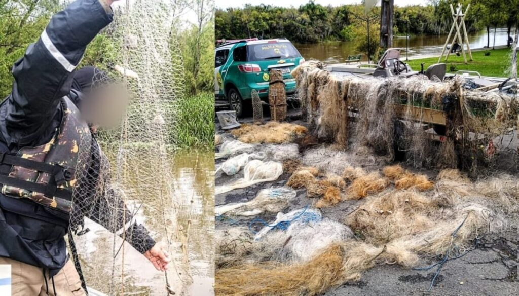 São Mateus do Sul: em operação aquática no feriado, Polícia Ambiental combate pesca predatória e apreende 6 Mil metros de redes no Rio Iguaçu