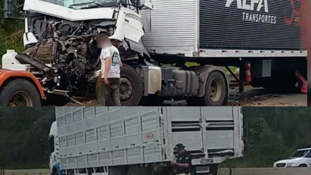 Duas carretas se envolvem em acidente no trevo de acesso a Paulo Frontin