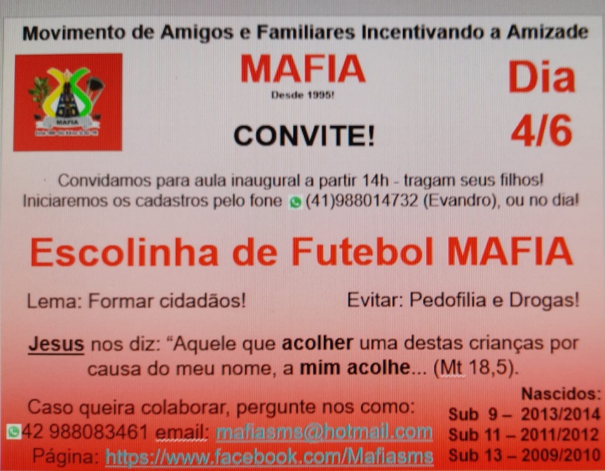 Escolinha de Futebol do M.A.F.I.A. inaugura no final de semana, em São Mateus do Sul