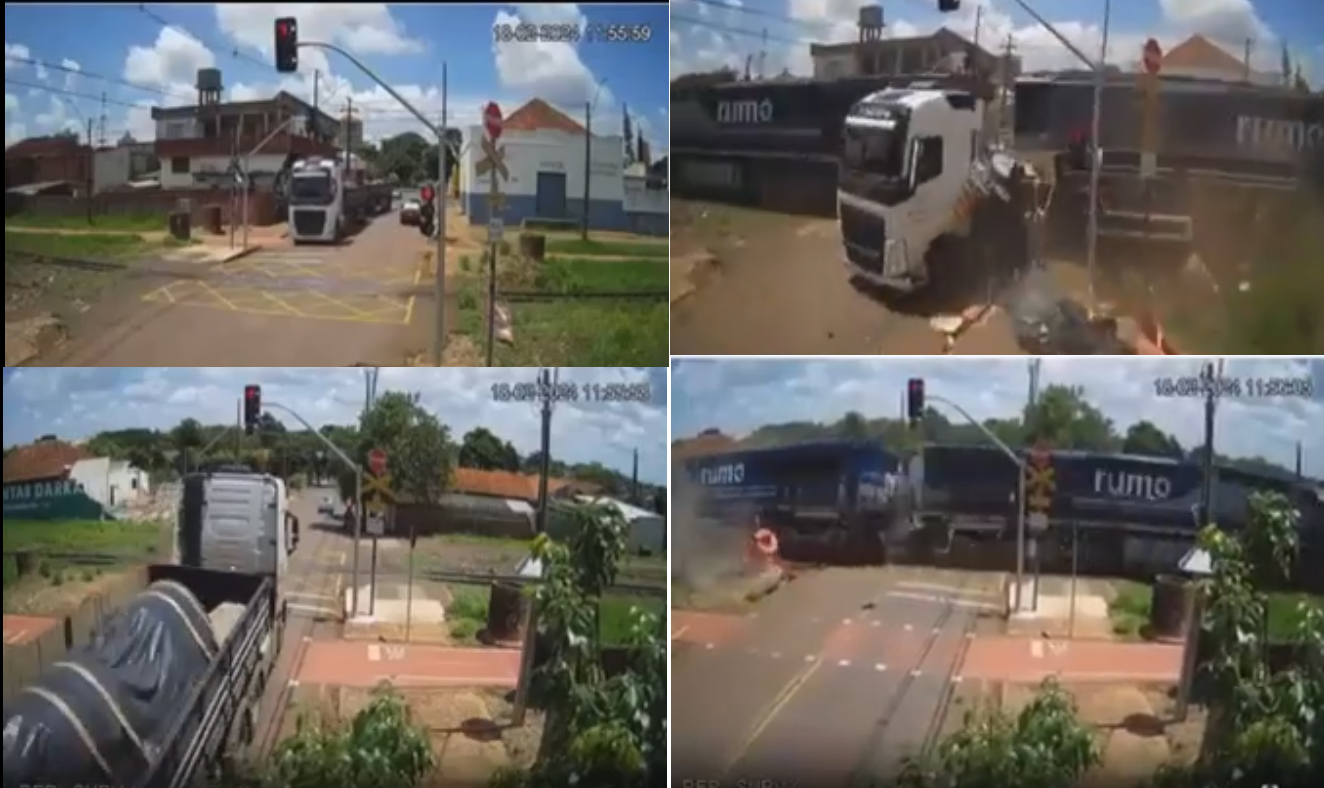 Caminhão é atingido por trem em Rolândia e composição atinge residência