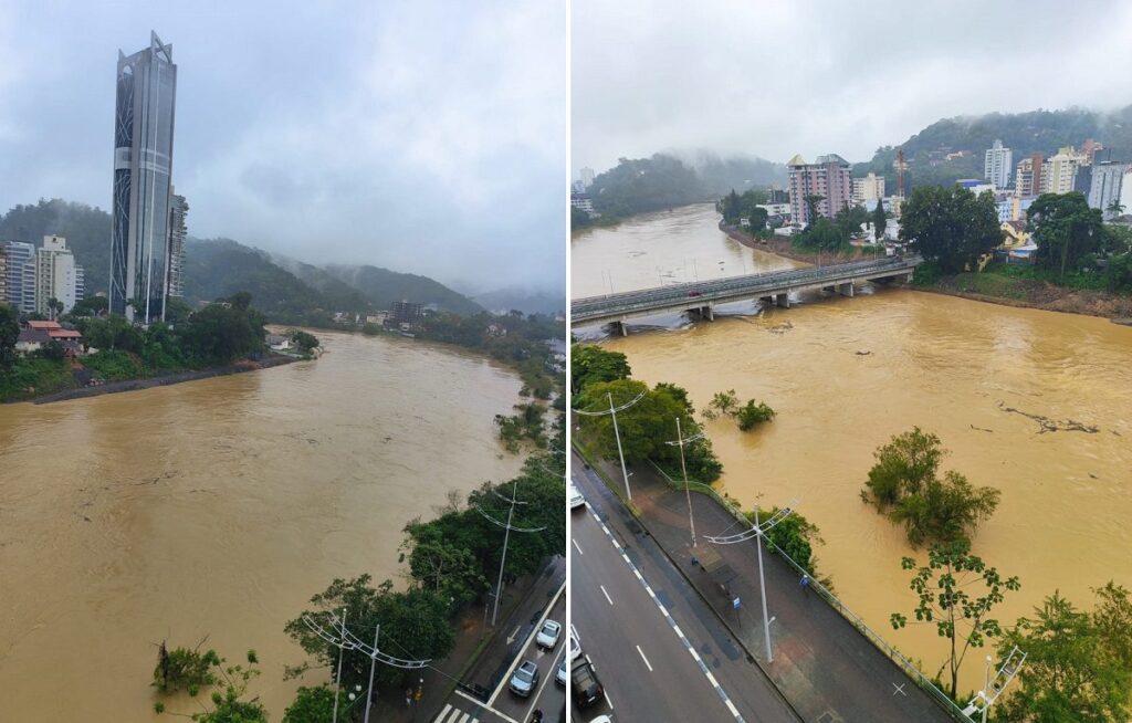 Nível das águas começam baixar em Rio do Sul e Blumenau, após chuvas intensas