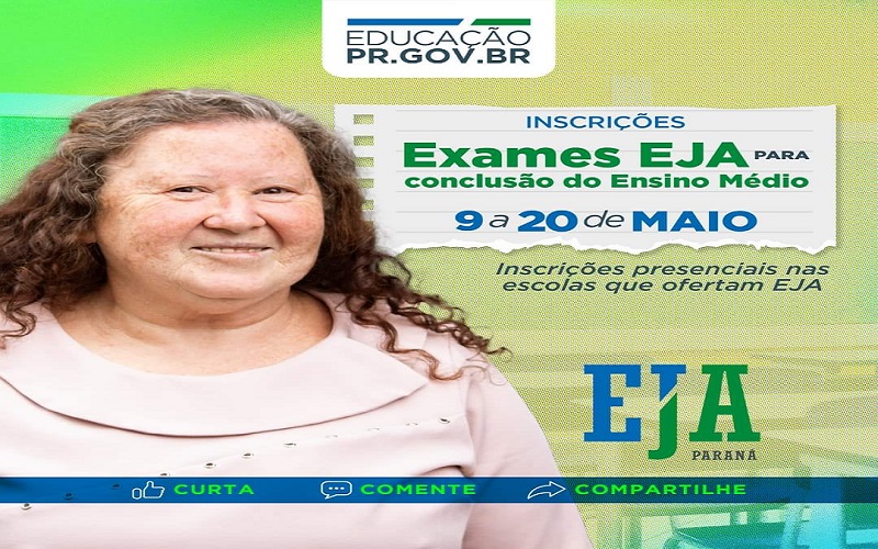 As inscrições para os exames estaduais EJA para a conclusão do ensino médio começam dia 09 de Maio