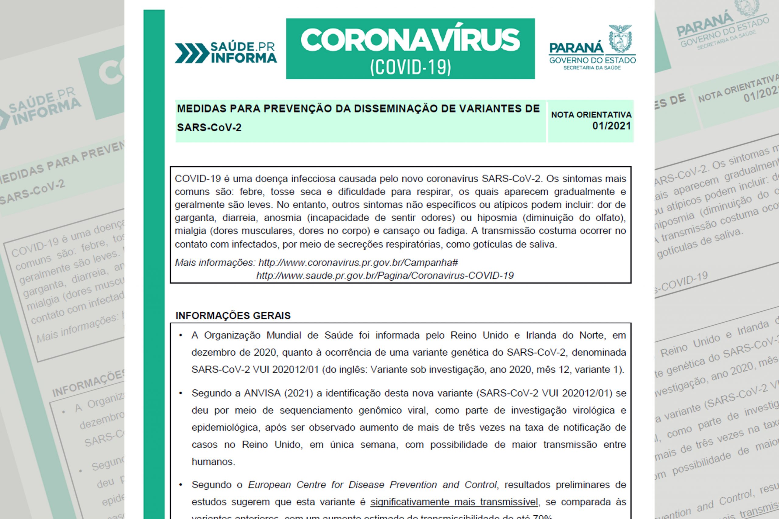 Sesa divulga Nota Orientativa para prevenção da disseminação de variantes do novo coronavírus