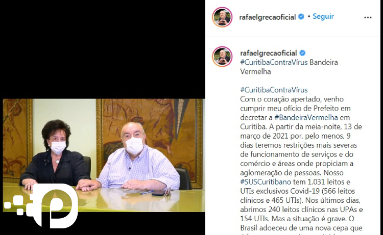 Greca coloca Curitiba em lockdown e pede por apoio de todos para cumprirem