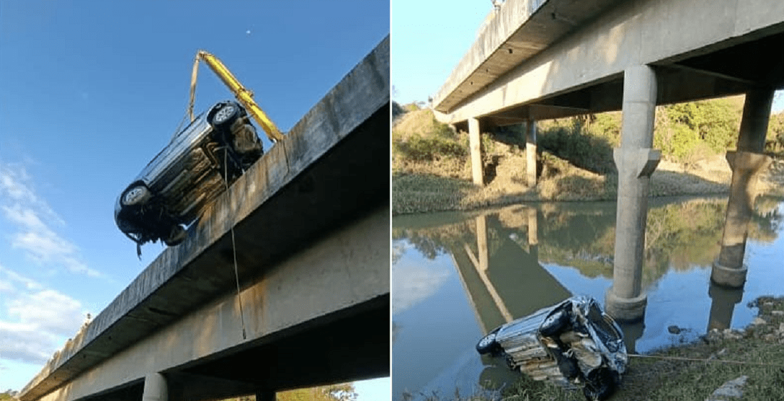 Carro cai de ponte no Rio Potinga em Rebouças e casal morre dentro do veículo