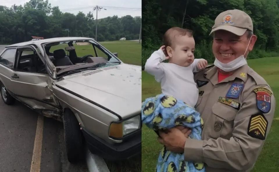 Bebê na cadeirinha escapa ileso de acidente entre carro e moto em rodovia do Paraná