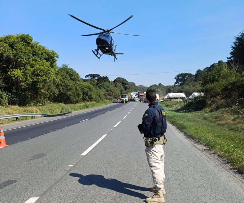 Trecho da BR-277 é totalmente interditado após acidente; resgate aéreo foi acionado