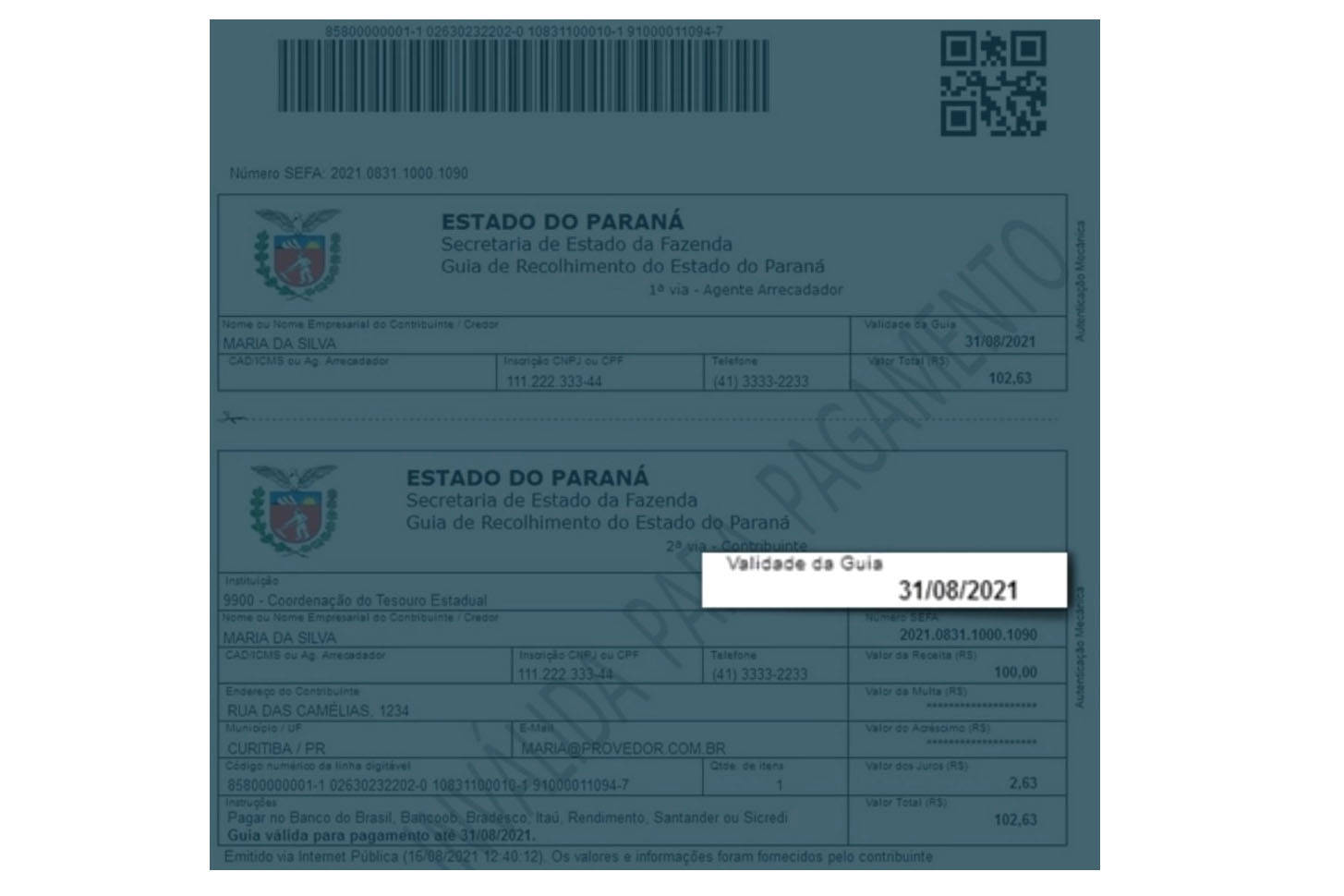 Boletos de taxas e tributos passam a ter data de vencimento no Paraná