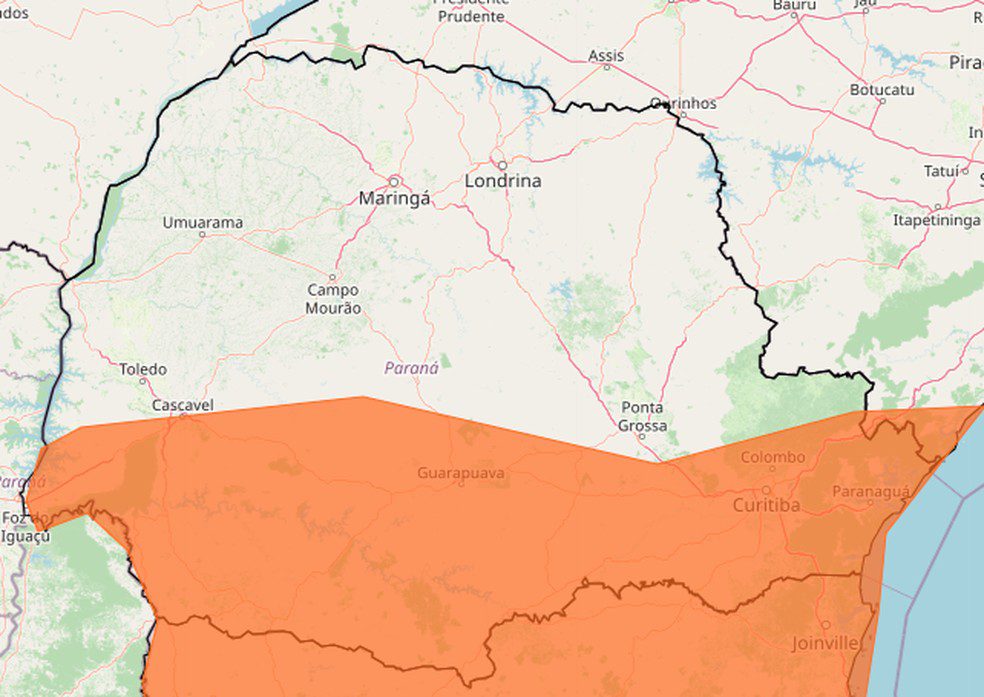 Inmet emite alerta de tempestade para o Paraná