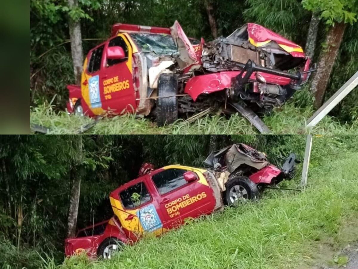 Acidente envolvendo viatura do Corpo de Bombeiros na BR-277 em Prudentópolis