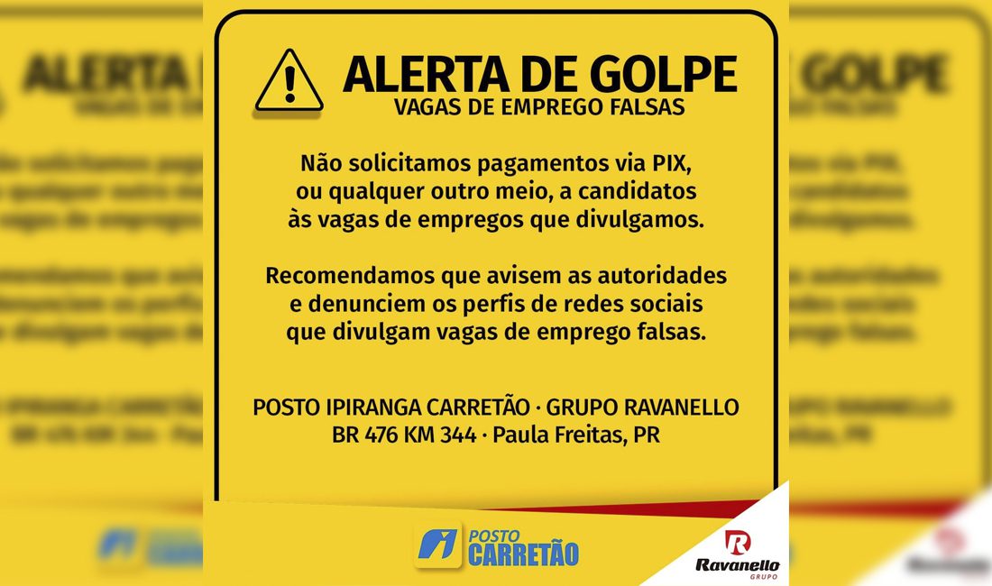 Posto de gasolina emite alerta de falso emprego e comunica a Polícia Militar da tentativa de golpe