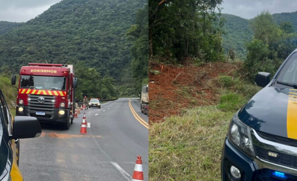 Caminhão cai em ribanceira e motorista morre na BR-277, em Guarapuava