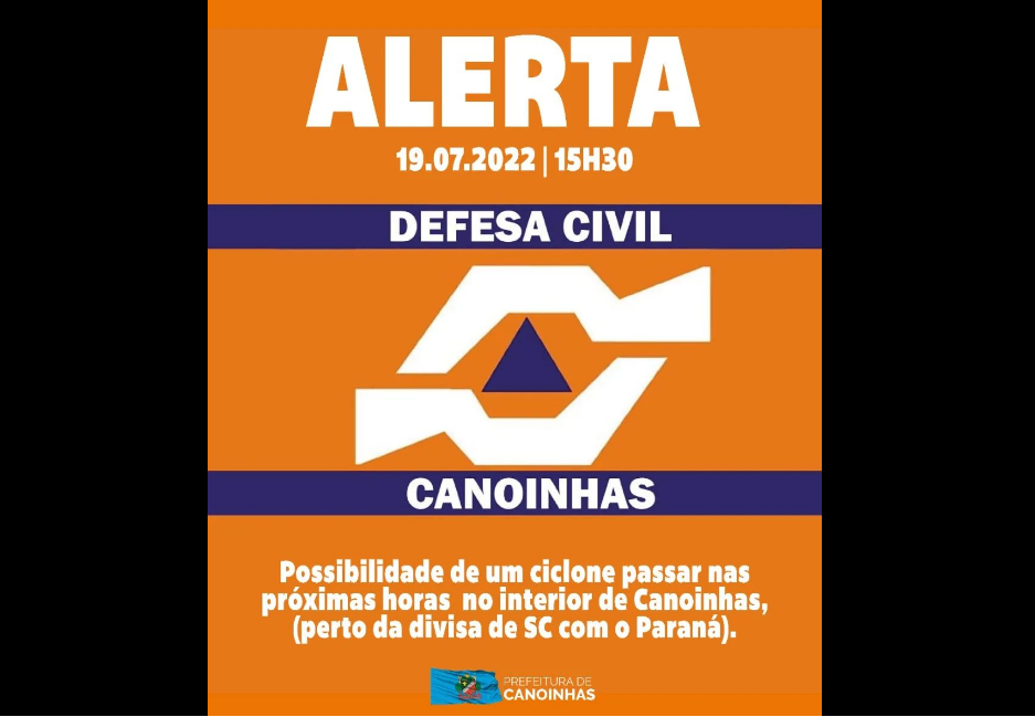 Prefeitura de Canoinhas cita passagem de ciclone, mas Defesa Civil descarta essa informação