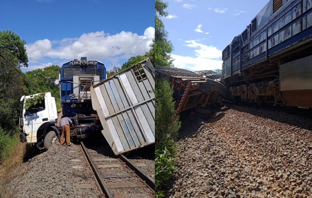 Acidente: trem bate em caminhão com porcos no Paraná