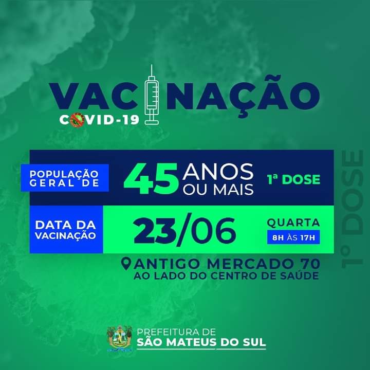 São Mateus do Sul tem novo horário de vacinação e abre para pessoas com 45 anos