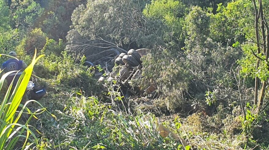 Motorista morre após caminhão tombar em ribanceira na BR-277