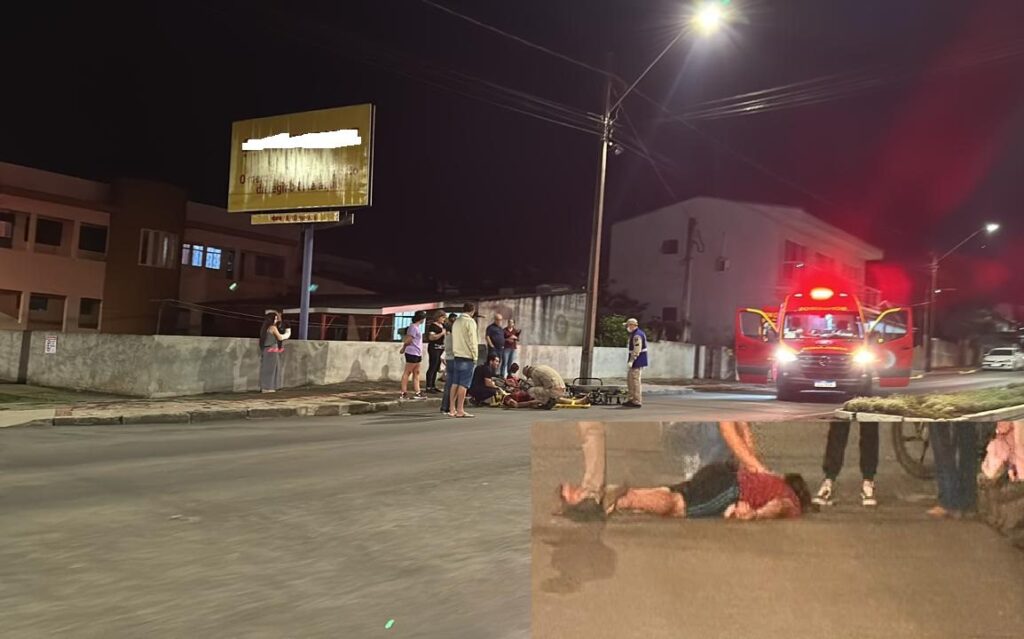 Homem caiu de bicicleta e bateu o rosto no asfalto, em São Mateus do Sul