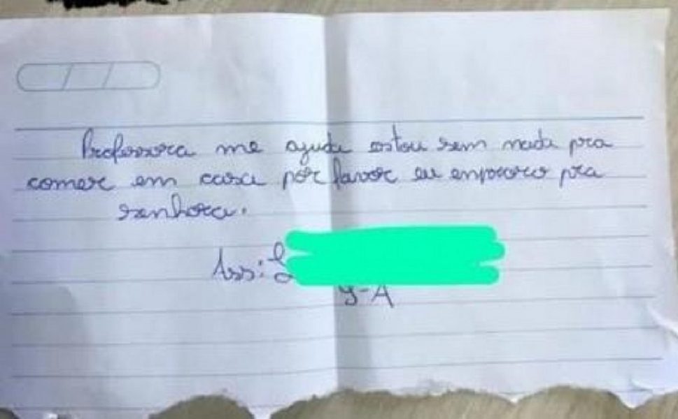       Adolescente escreve bilhete à professora implorando por comida no PR