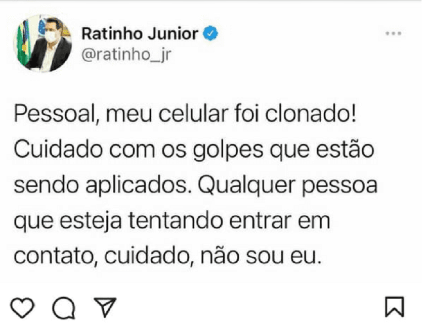 Celular de Ratinho Junior foi clonado e governador alerta para tentativa de golpes