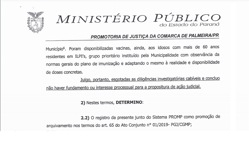 MP não encontra irregularidades e arquiva denúncia sobre vacina em Palmeira