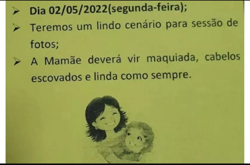 Bilhete para mãe estar ‘escovada’ e ‘maquiada’ em sessão de fotos de escola gera revolta em GO