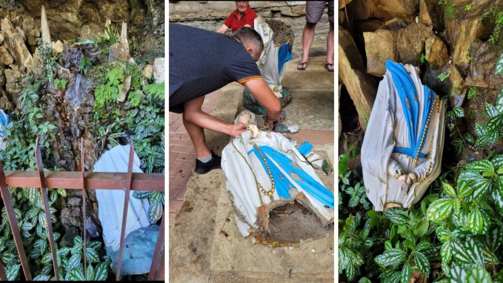 Imagem de Nossa Senhora de Lourdes é destruída por vândalos em Santa Catarina