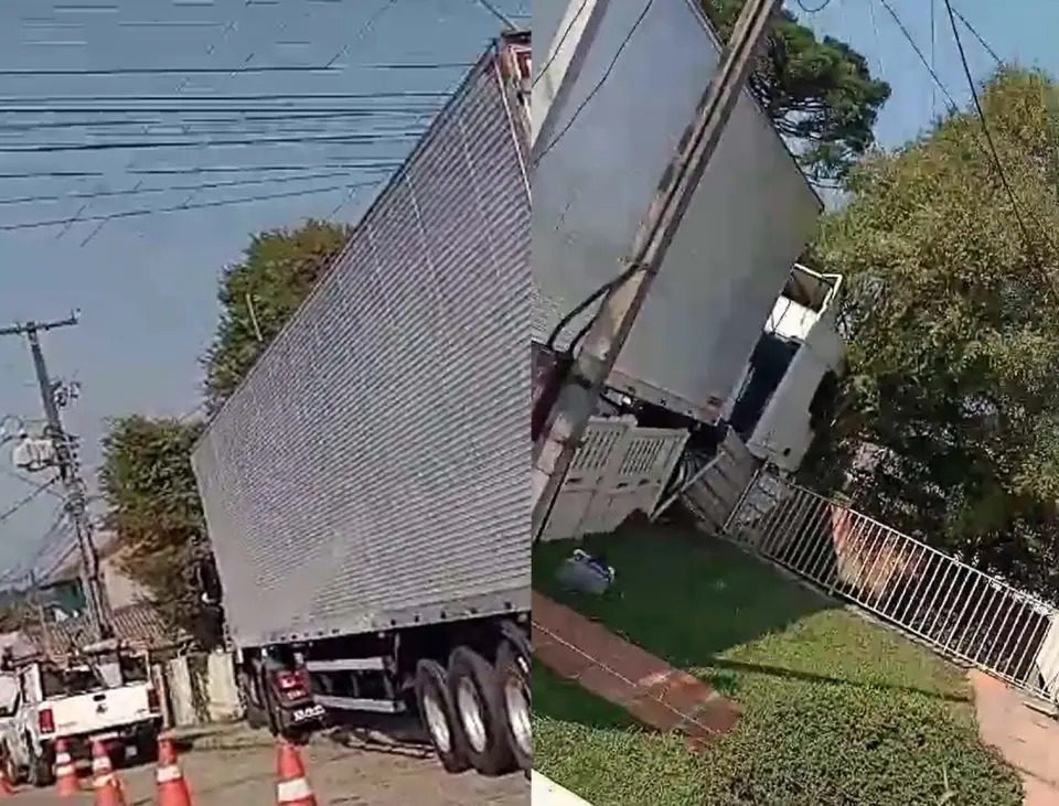 Caminhão desgovernado quase invade casa após motorista esquecer freio de mão