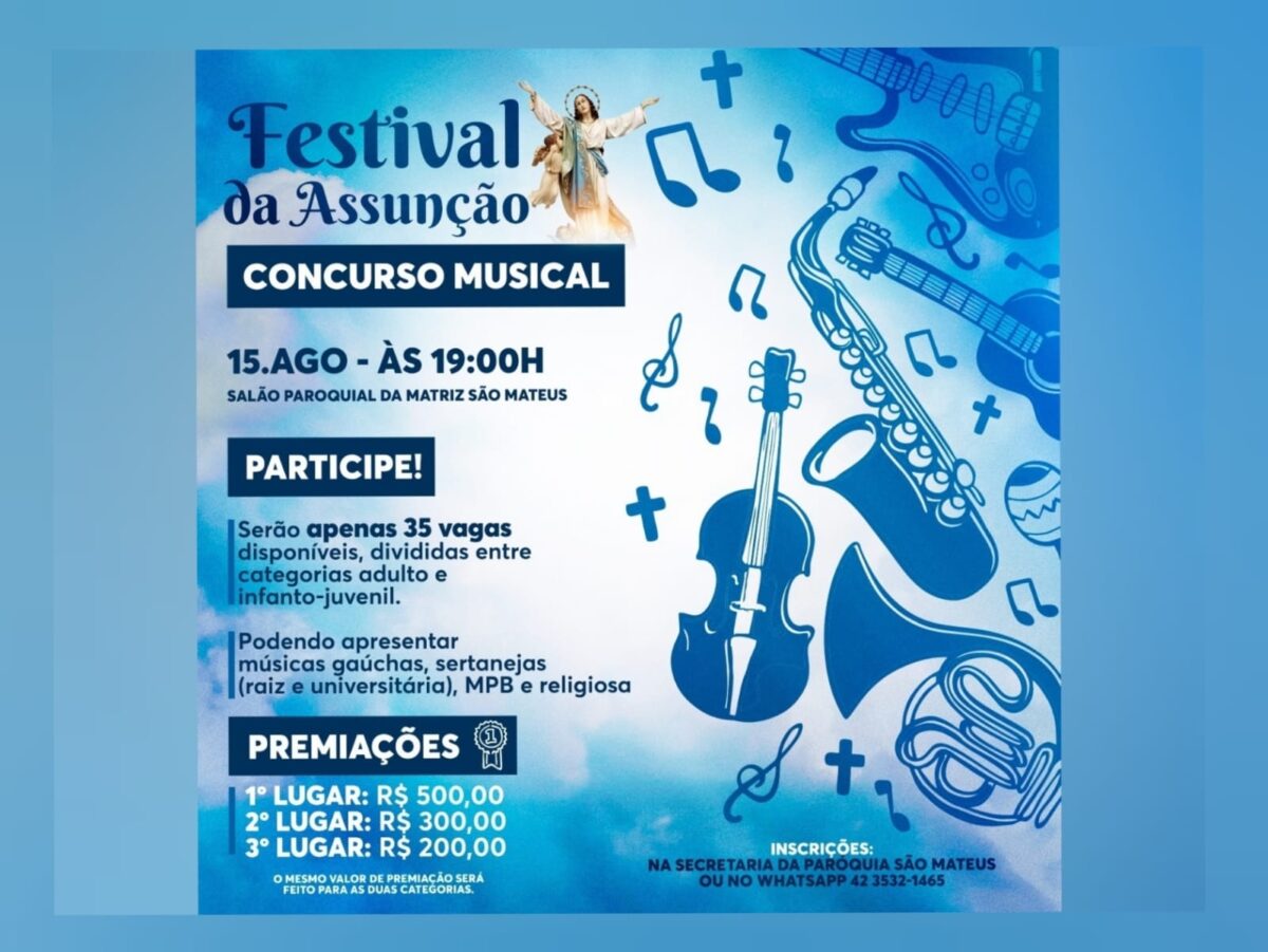 Atenção, músicos! Estão abertas as inscrições para o 1º Festival da Assunção de São Mateus do Sul