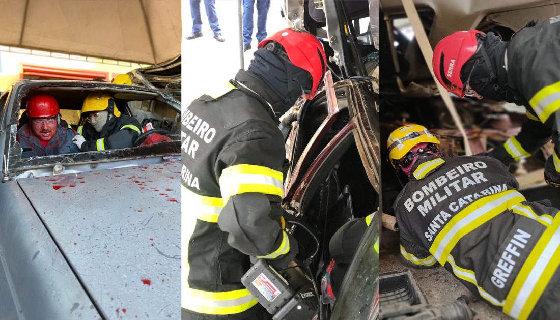 Bombeiros do Planalto Norte realizam treinamento de resgate de vítimas em veículos acidentados