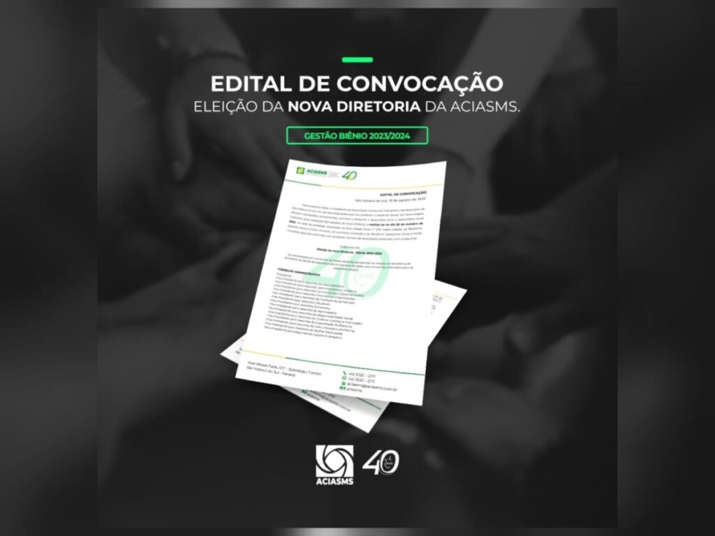 ACIASMS publica edital de convocação para eleição de nova diretoria