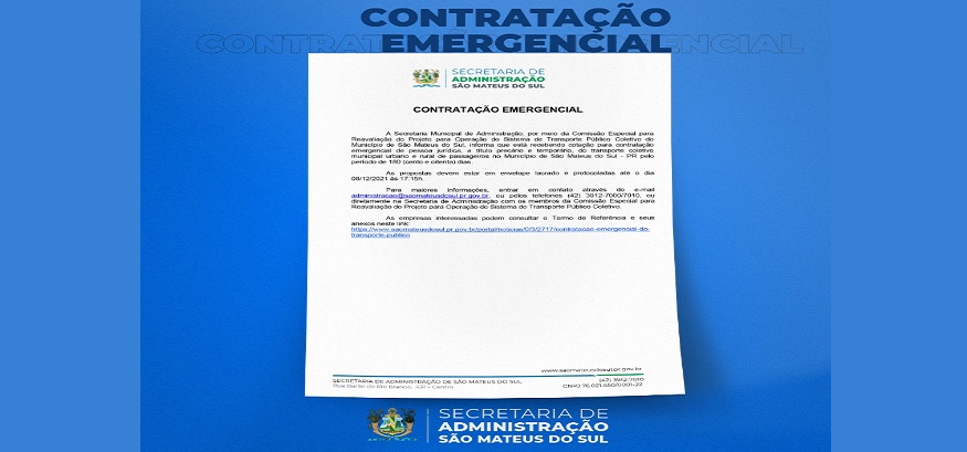 ATENÇÃO: Contratação emergencial em São Mateus do Sul