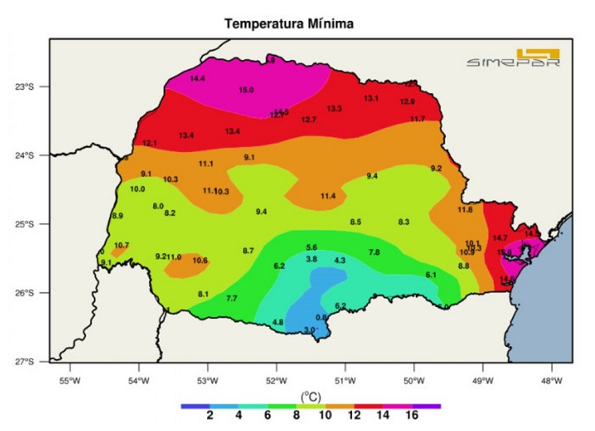 General Carneiro teve a temperatura mais baixa registrada no Paraná nesta madrugada
