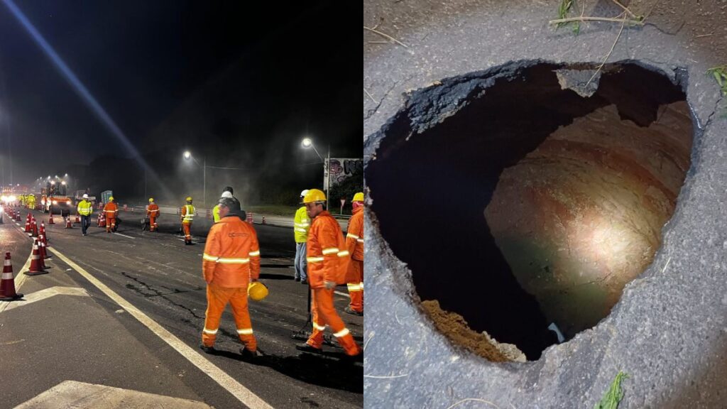 Novo buraco de 7 metros causa prejuízos e transtorno em trecho da BR-277 no Paraná