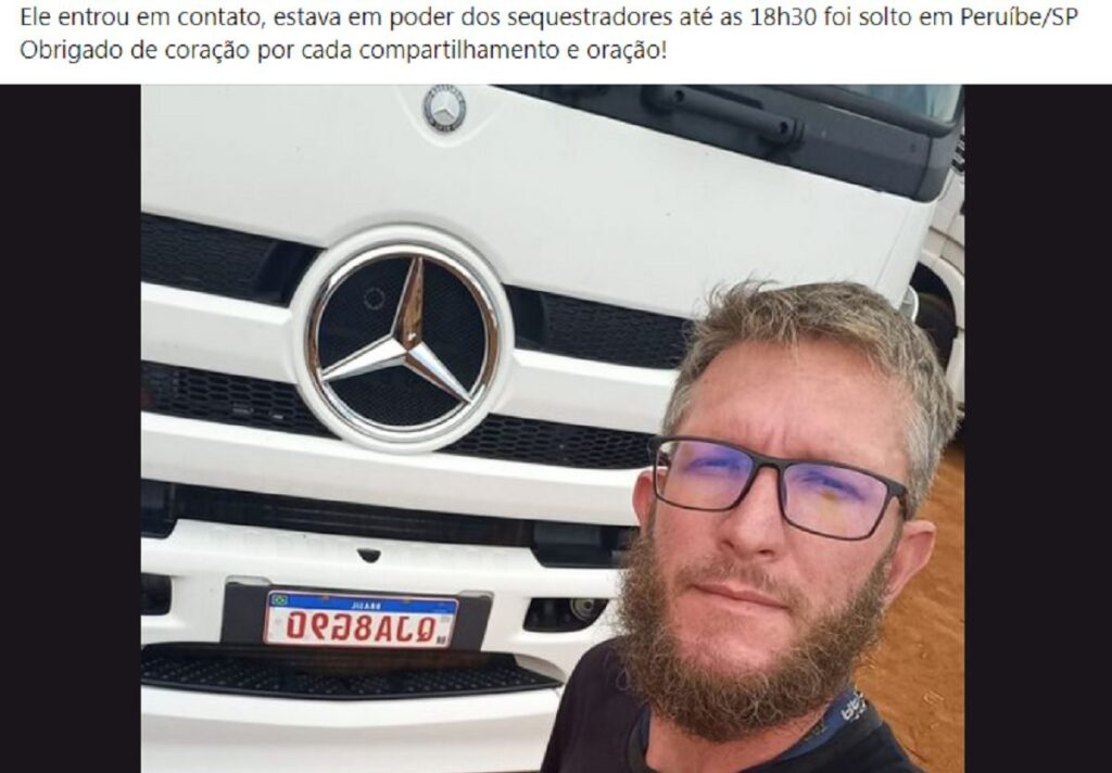 Motorista foi sequestrado, confirma família; mas está liberado e voltando para casa